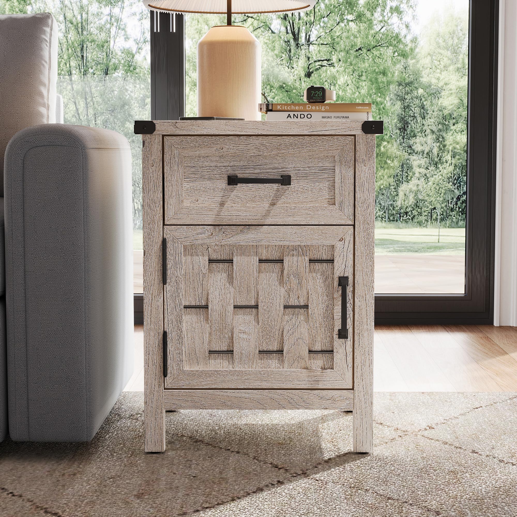 Farmhouse End Table, Side Table with Drawer and Storage Cabinet, Sofa Table