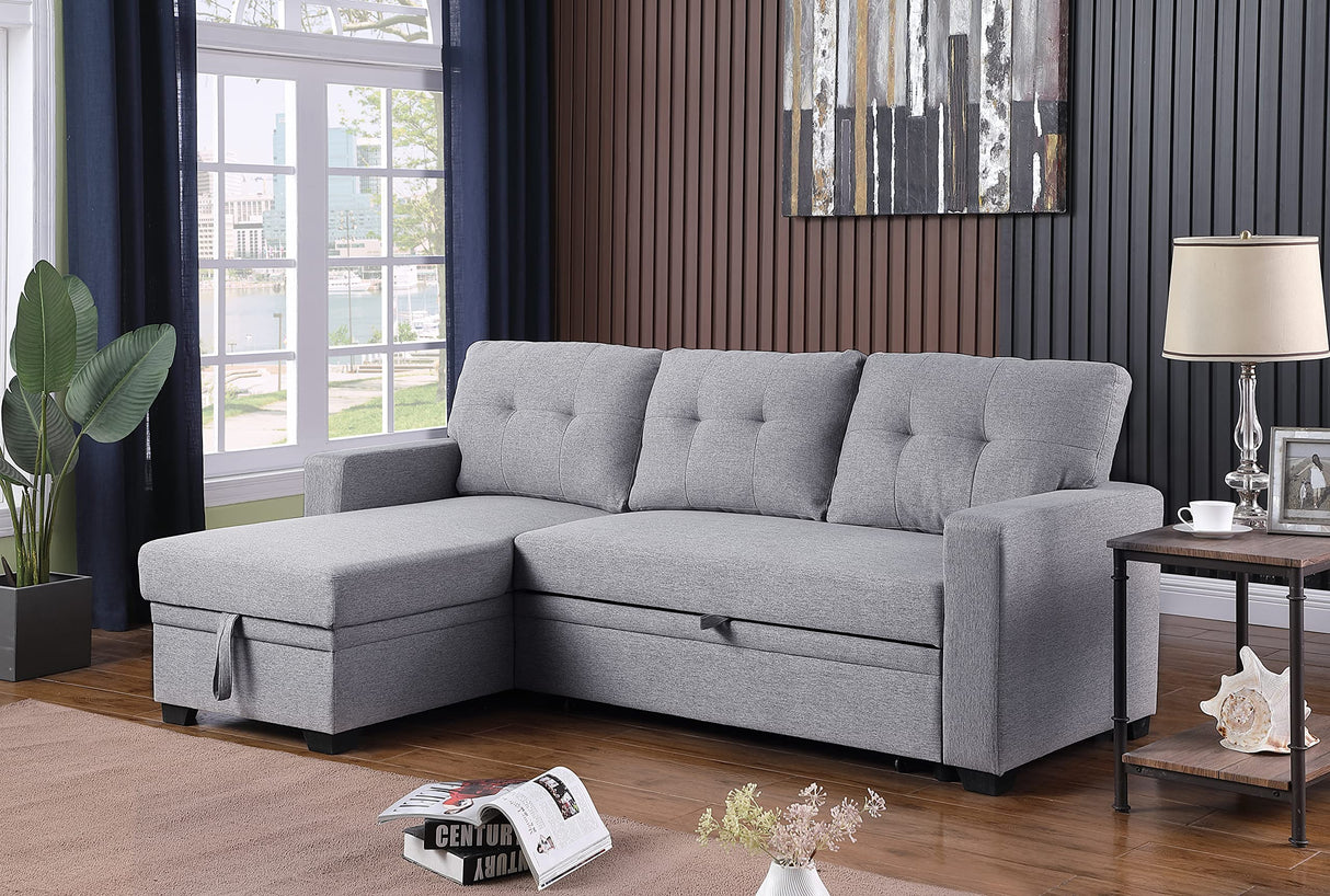 82 inch Convertible L Shaped Sleeper Sectional Sofa Linen