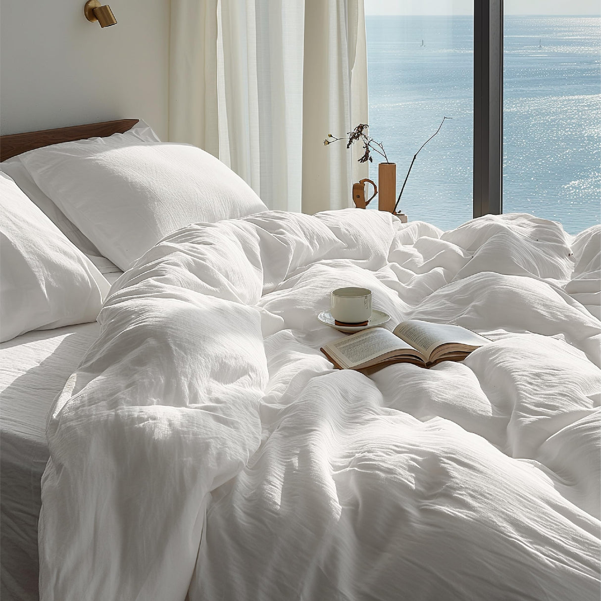 Bedsure 100% Washed Cotton Duvet Cover King Size - Minimalist Natural White Cotton Duvet Cover for All Seasons - 3 Pieces Plain Simple Duvet Cover Set with 2 Pillow Shams (White, King, 104"x90")