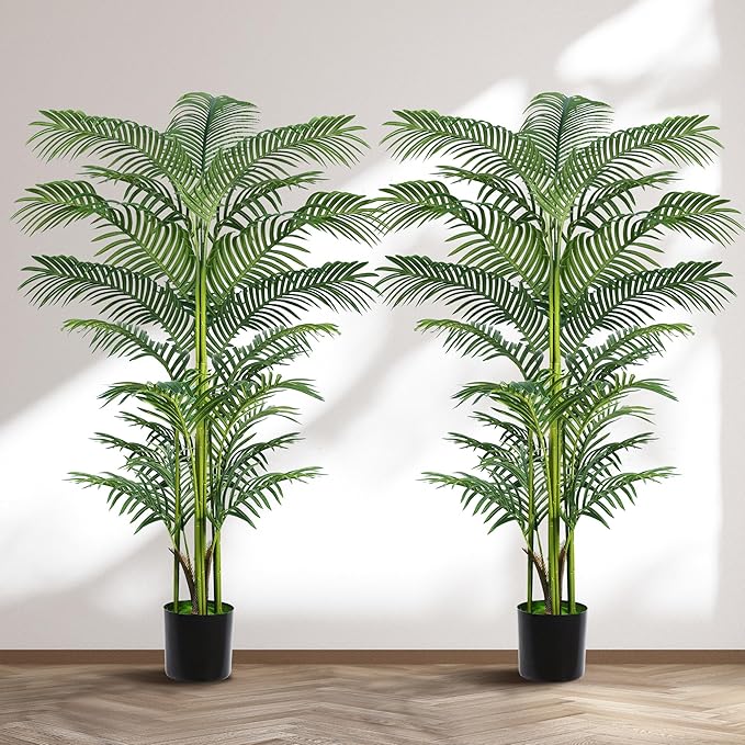Artificial Palm Tree 4FT, Suntee Fake Tree with White Tall Planter 2 Pack