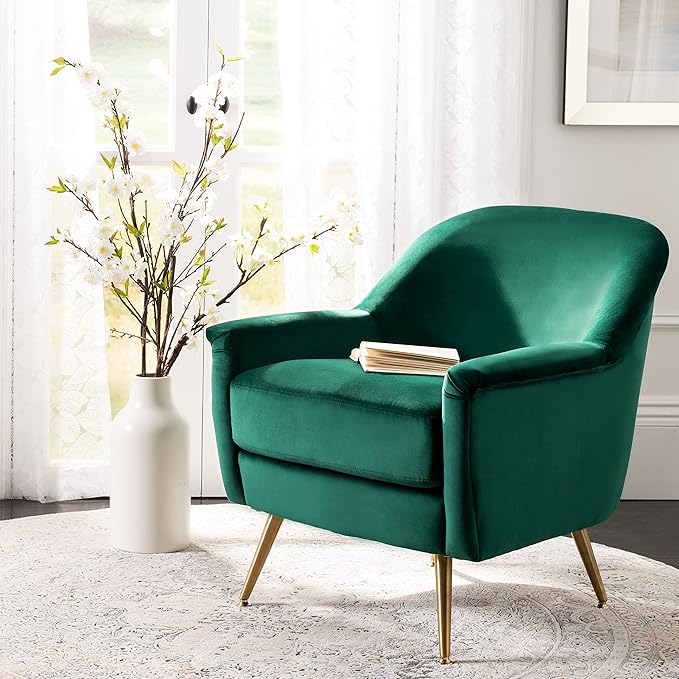 Home Brienne Retro Glam Navy Velvet and Brass Arm Chair