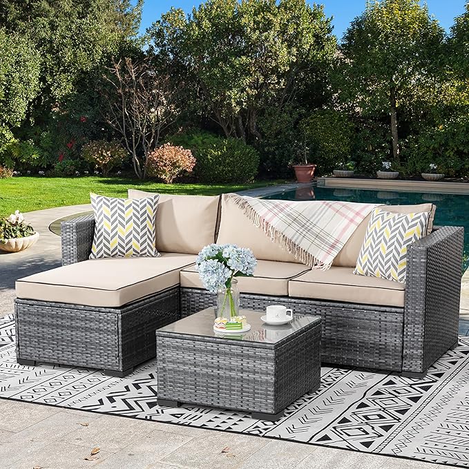 Outdoor Patio Furniture Sets, All-Weather Rattan Outdoor Sectional Sofa
