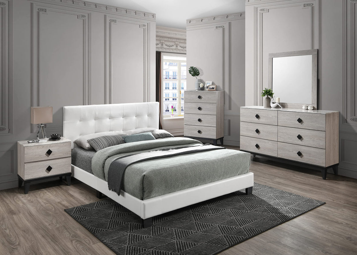 Twin Faux Leather Upholstered Bed, White