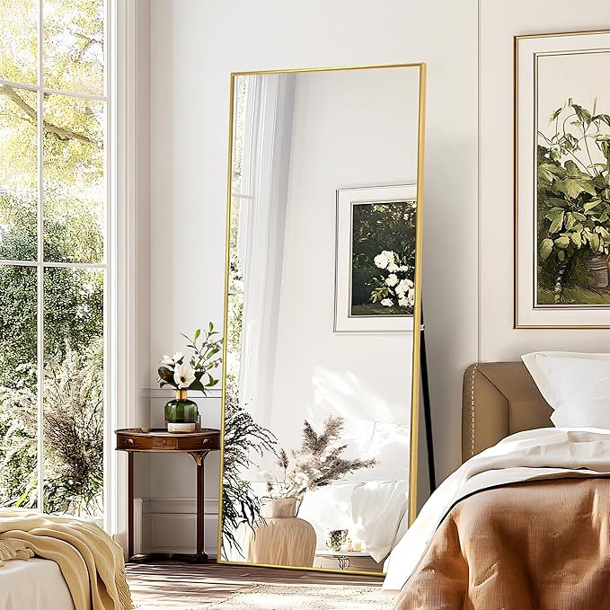 Arched Full Length Mirror with Stand, Gold Mirror