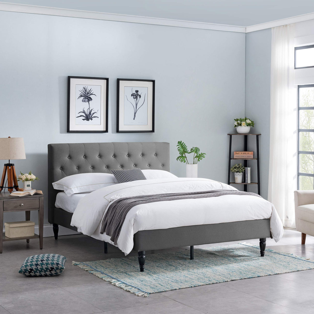 Agnes Fully-Upholstered Queen-Size Platform Bed Frame