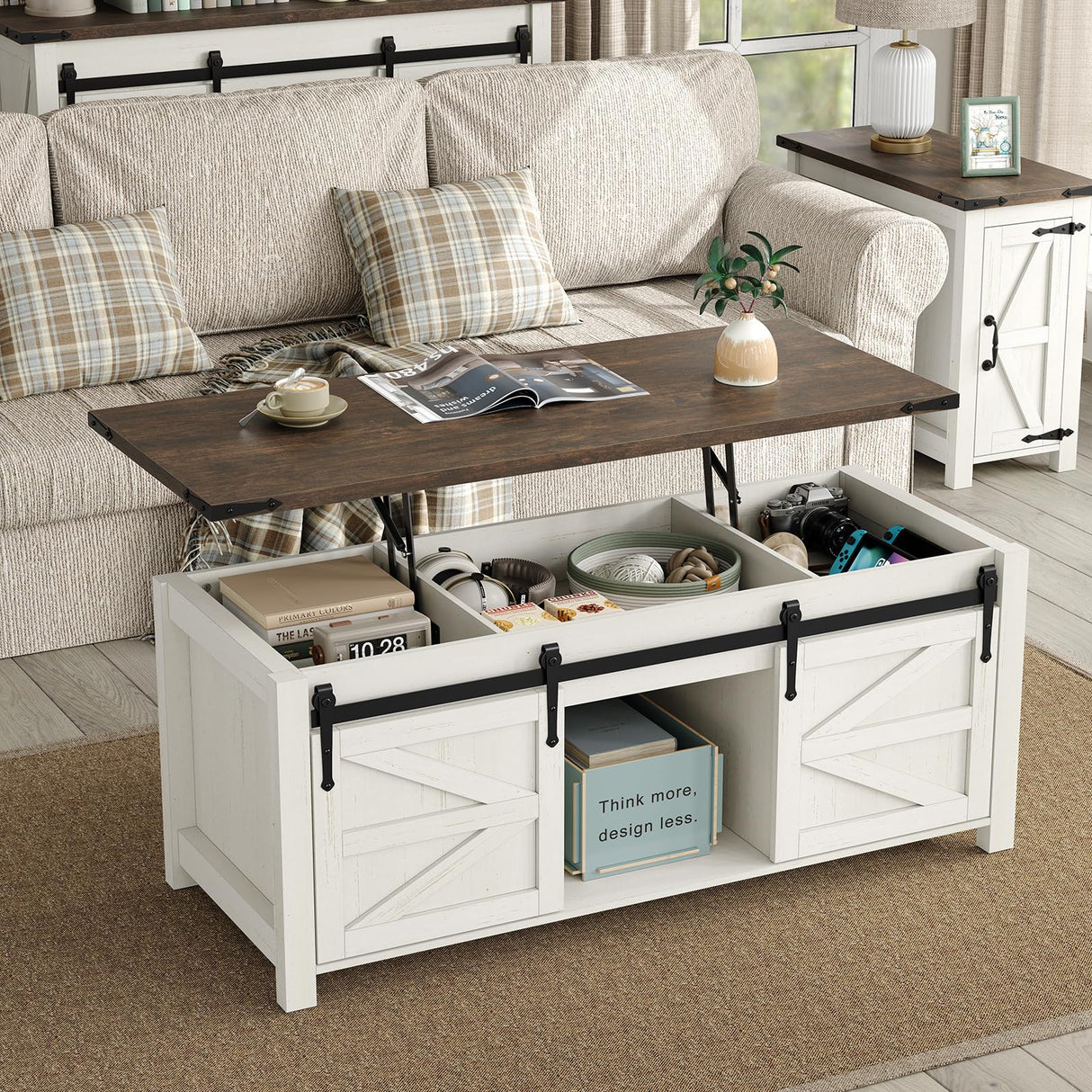 Coffee Table 47.3'' Lift Top Coffee Table with Storage, Modern White Coffee Table