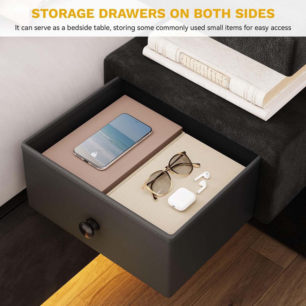 Queen Bed Frame with LED Lights and Charging Station