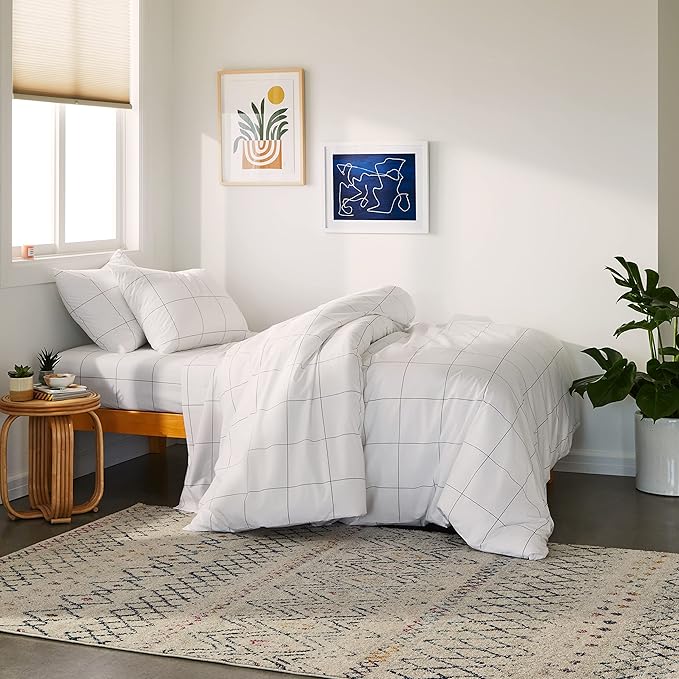 Luxury Sateen Duvet Cover - 100% Cotton, Full/Queen Size in White with Extra-Long