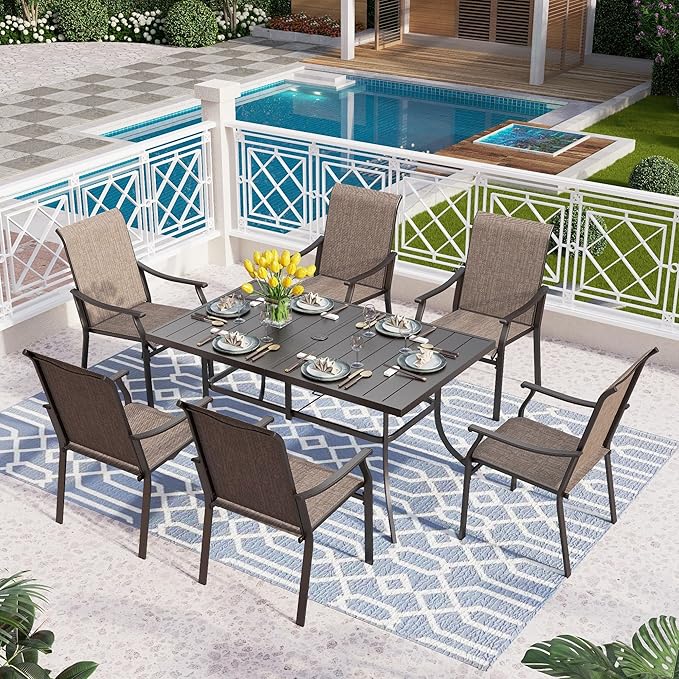 Patio Dining Table and Chairs for 8,Outdoor Chairs with Textilene Fabric,Quick-Dry
