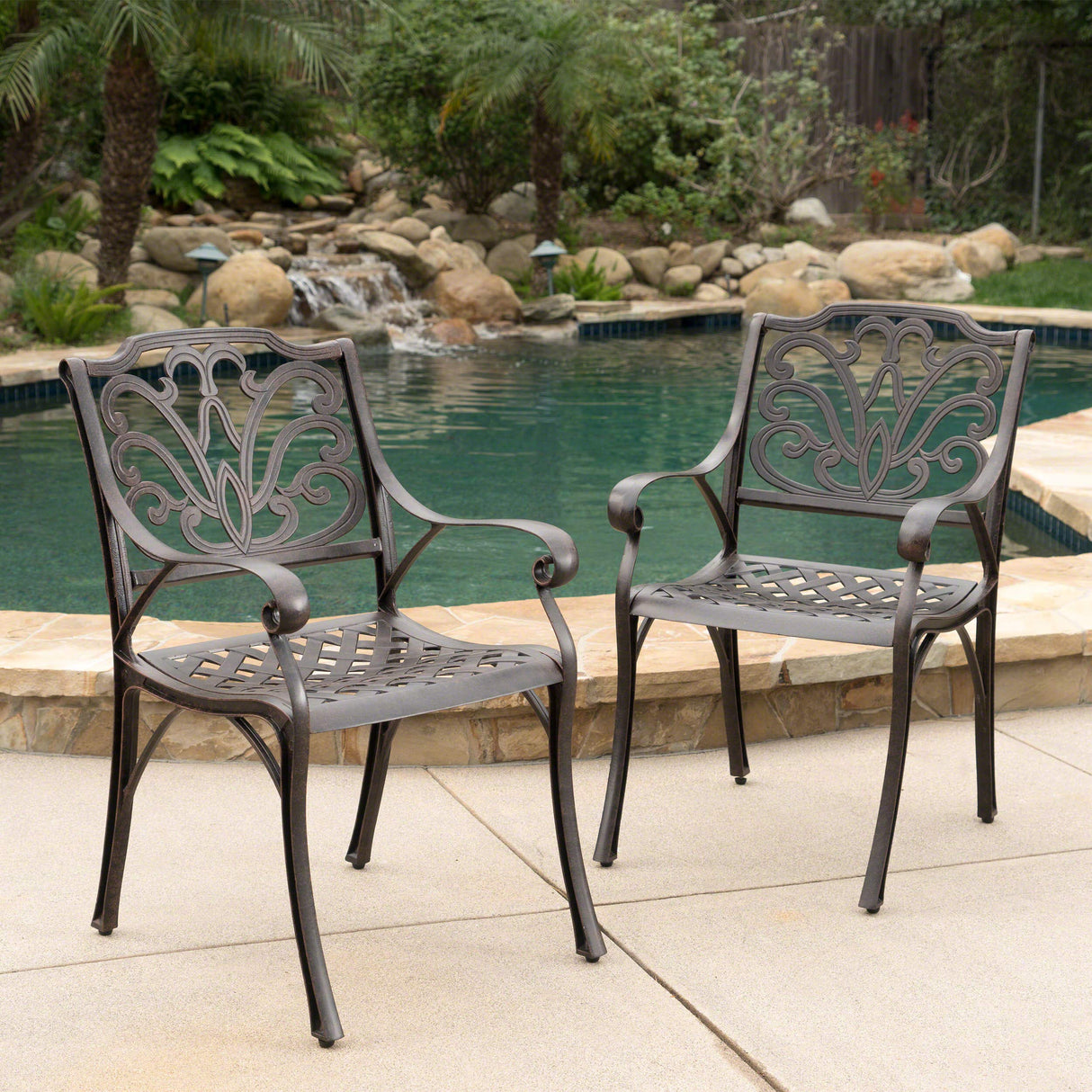 Studio Cast Aluminum Outdoor Dining Chairs | Set of 2 | Perfect for Patio | in Bronze