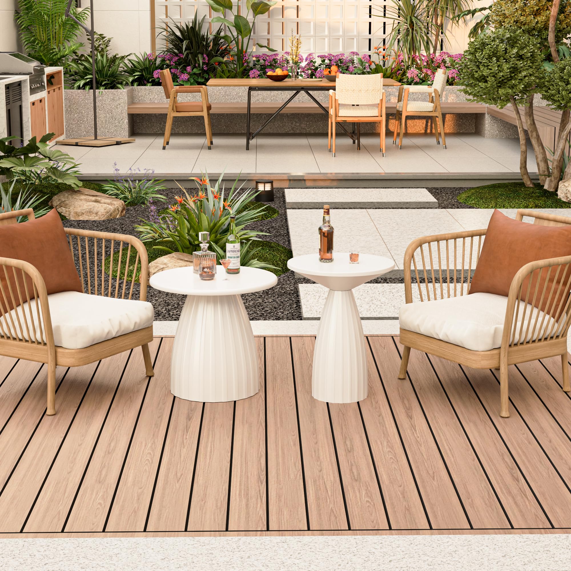 Round Small Patio Side Table, Metal Steel Outdoor Side Table, Patio Accent End Table