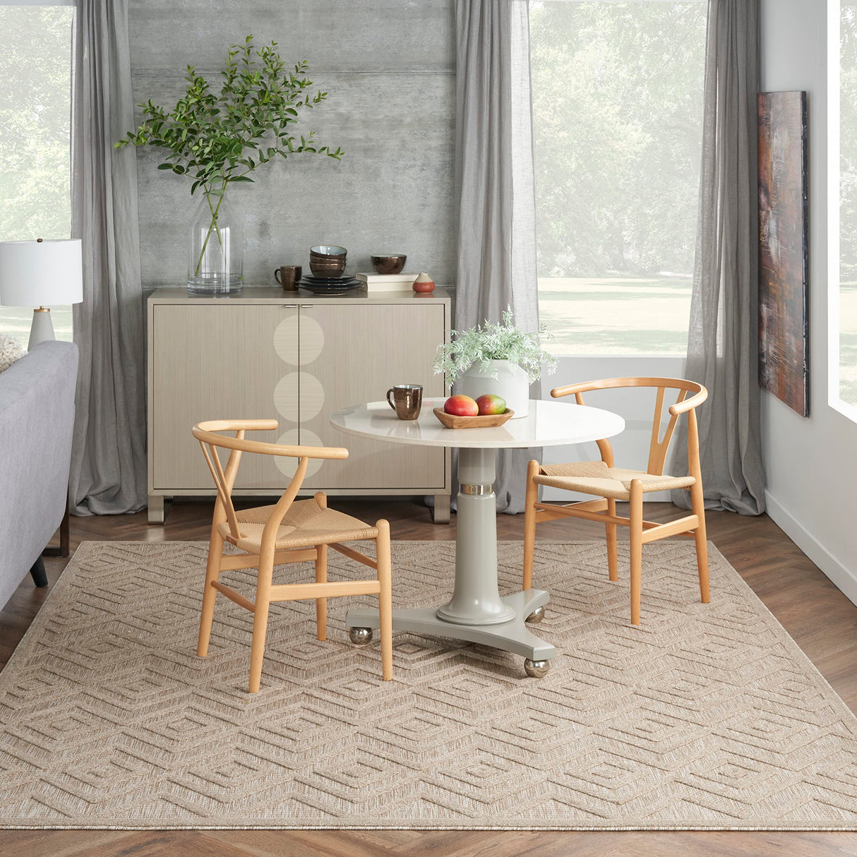 Versatile Indoor/Outdoor Natural Beige 8' x 10' Area Rug, Easy Cleaning