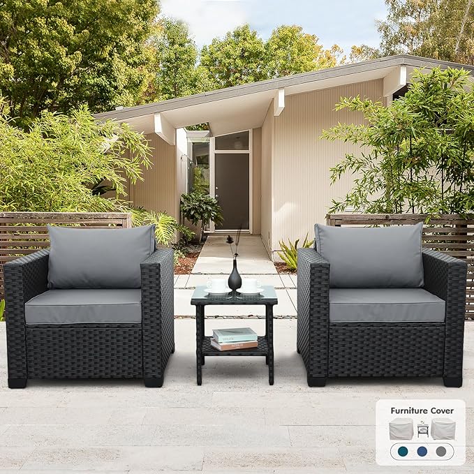 3 Piece Patio Set Patio Conversation Sets Outdoor Chairs and Glass Side Table