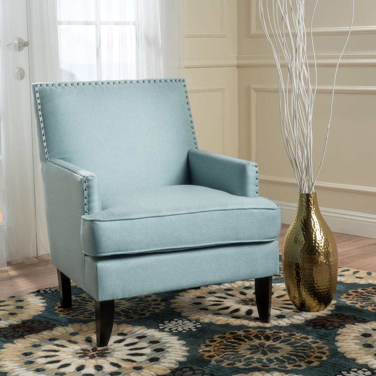 Tilla Fabric Club Chair, Light Blue