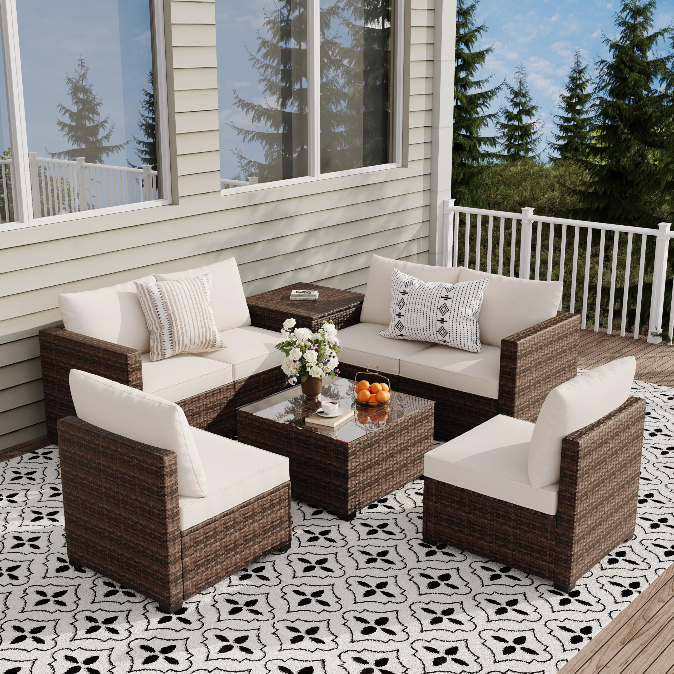 8 Pieces Outdoor Patio Furniture Sets, Rattan Outdoor Seating Couch