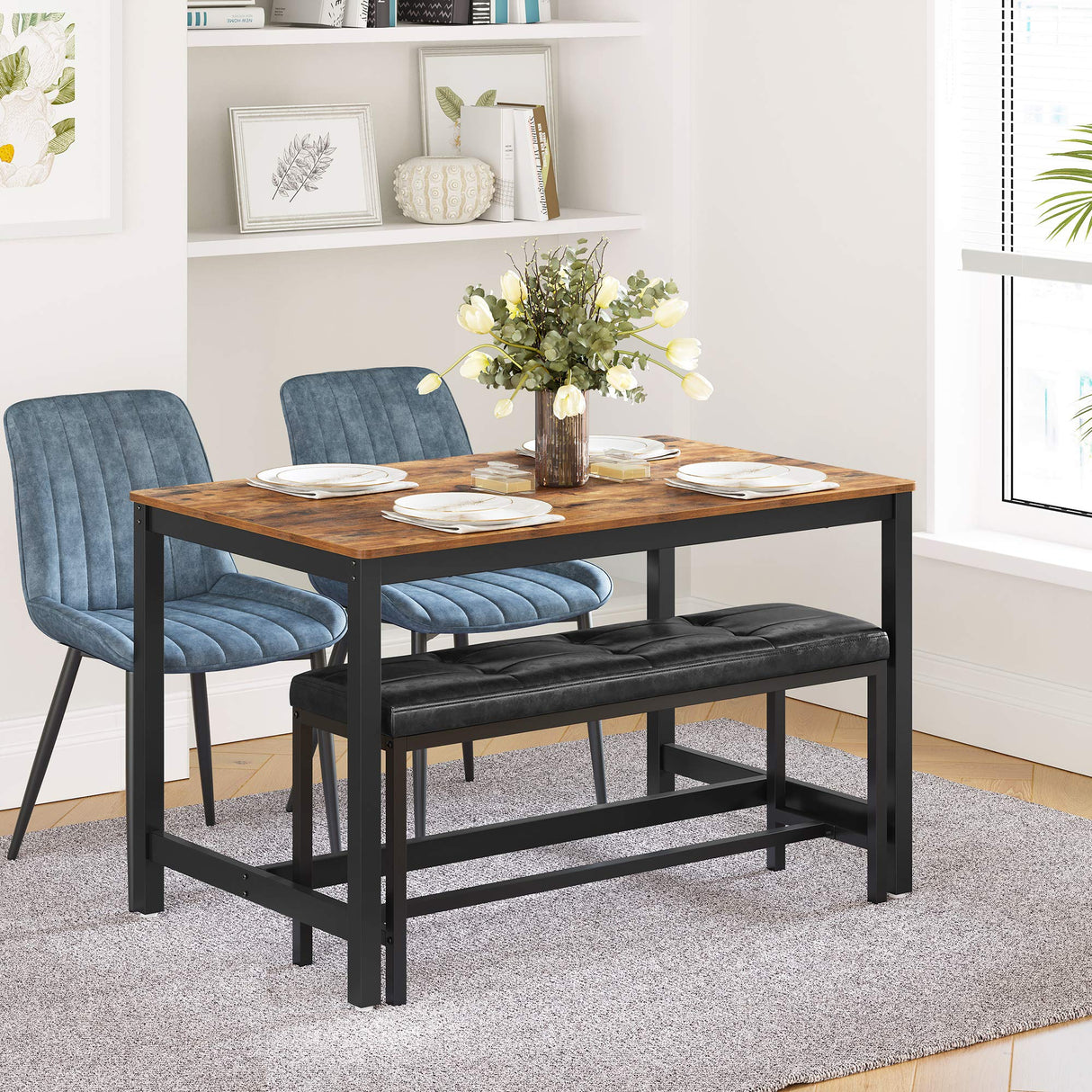 Dining Table Bench, Ottoman Bench with PU Leather Padded Seat