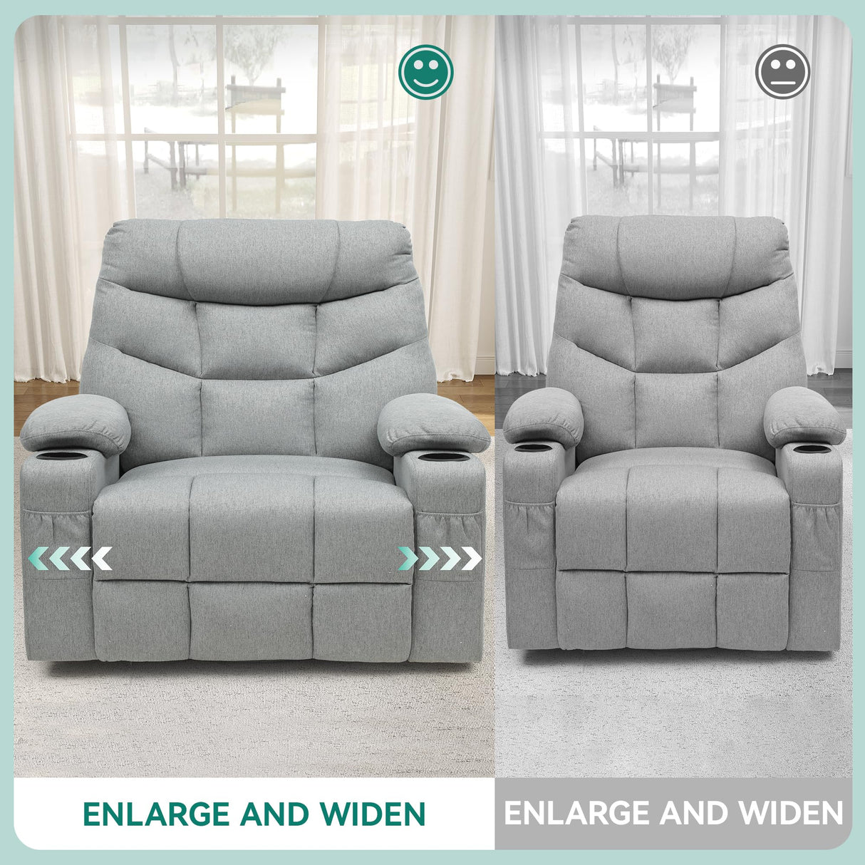 MaxEase Oversized Swivel Power Recliner with Massage, Heat & Storage