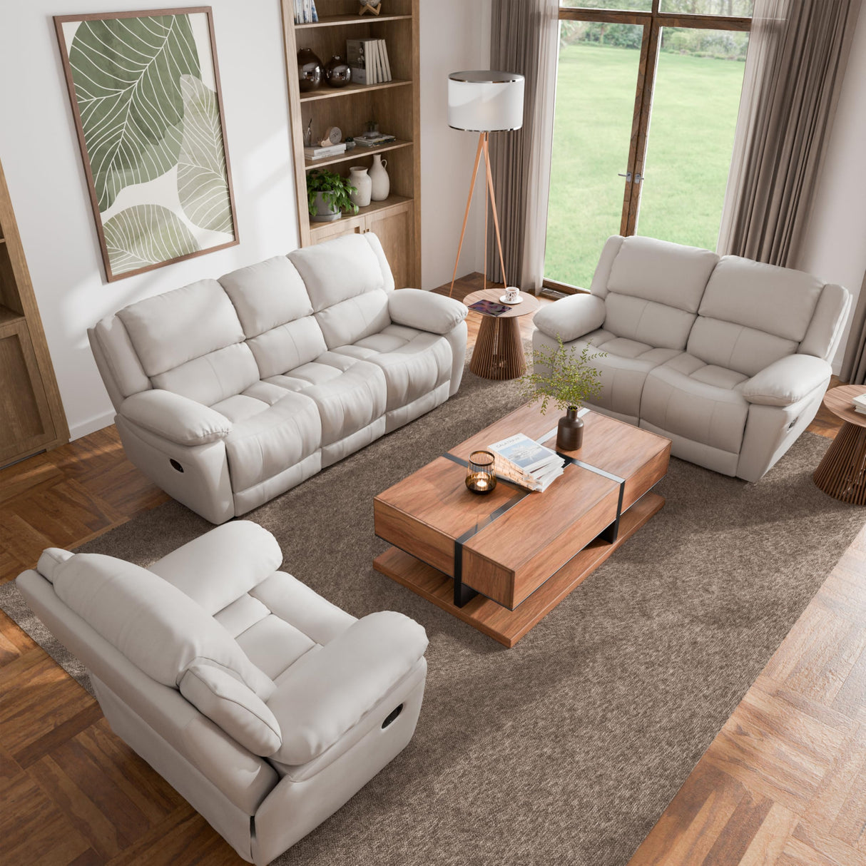 America Sorin Modern 3-Piece Leather Recliner Sofa Set with Pillow Armrests, Reclining