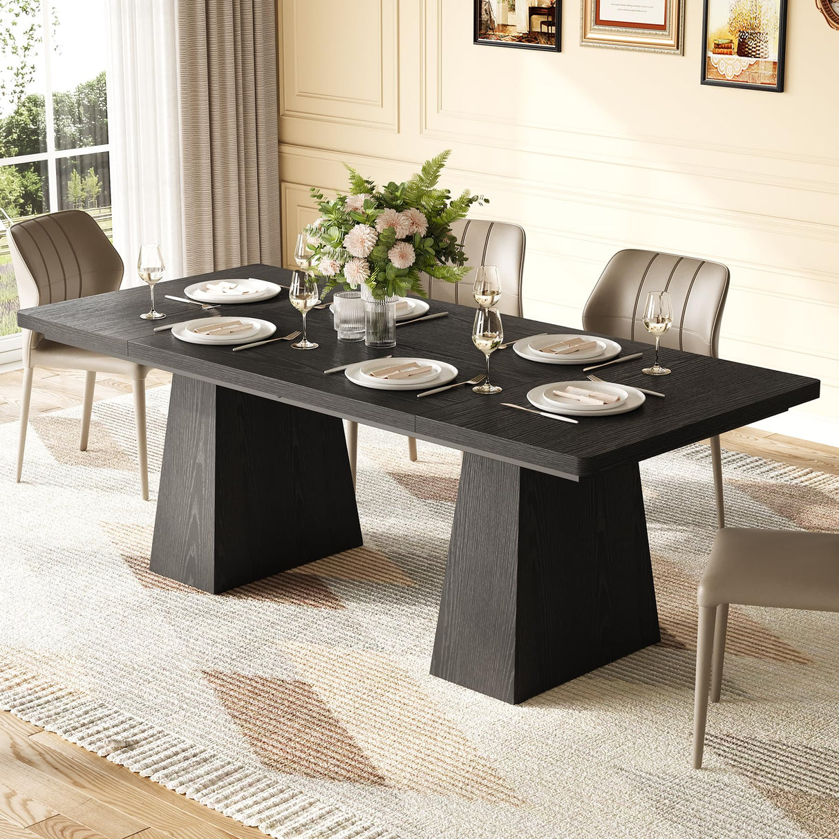 Table for 6 People, Wooden Table, Rectangle Furniture with Heavy Duty Legs, Modern