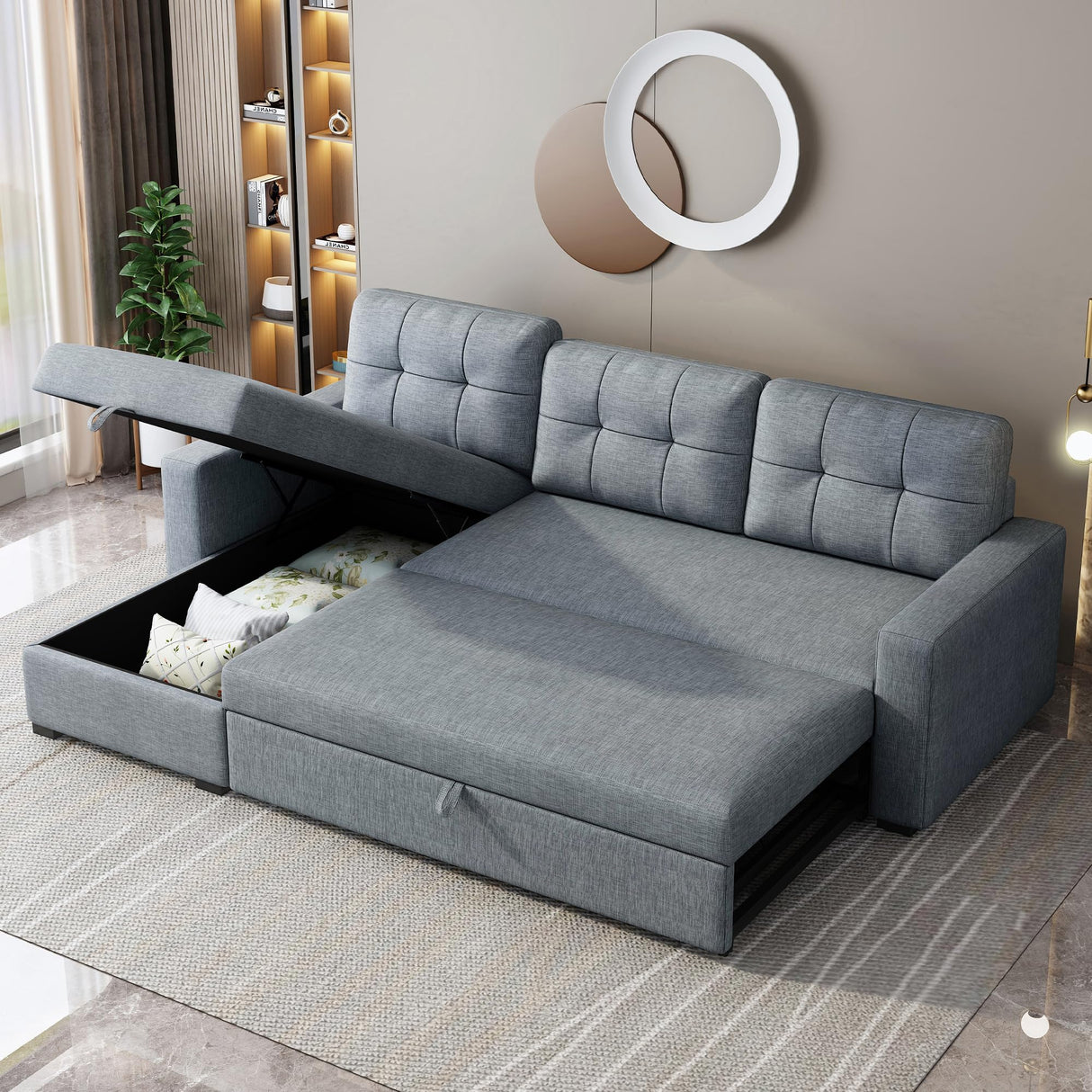 Sleeper Sofa Couch with Pull Out Bed,L Shaped Sleeper Sofa