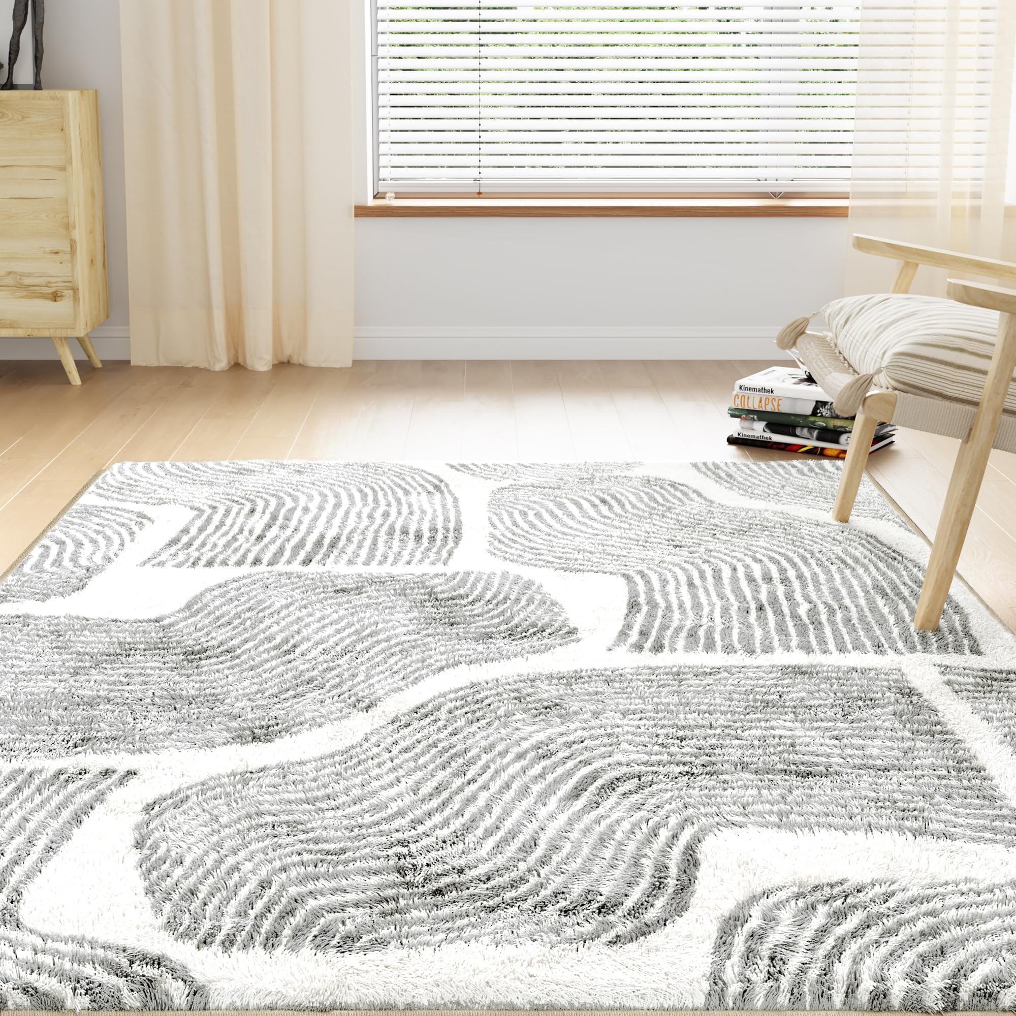 ODIKA Zen Garden Area Rug - Ultra Soft Area Rug 5x7, Non Slip, Stain Resistant Living Room Rug, Washable Area Rugs for Living Room, Rugs for Bedroom (Gray, 5x7)