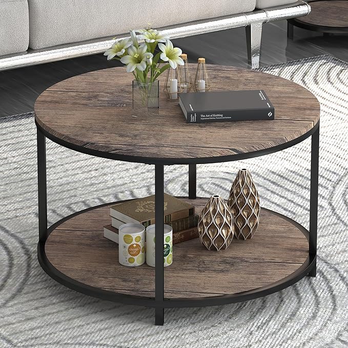 Round Coffee Table, 25.6" Small Coffee Table for Living Room