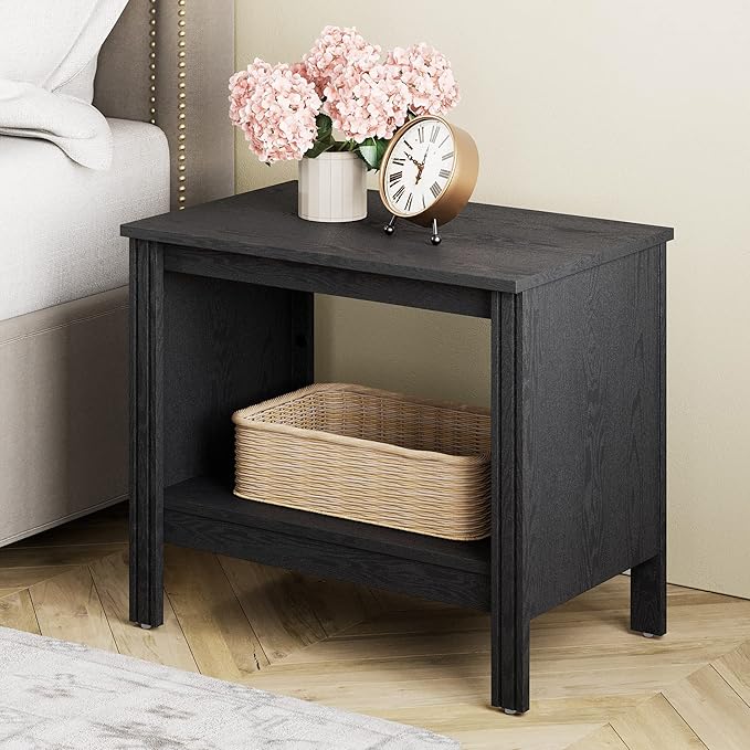 2-Tier Wood Nightstand with Storage
