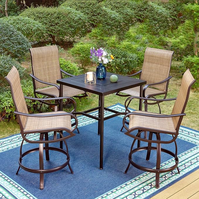 Outdoor Bar Stool, Patio Counter Height Sling Fabric Bar Chairs Set of 4