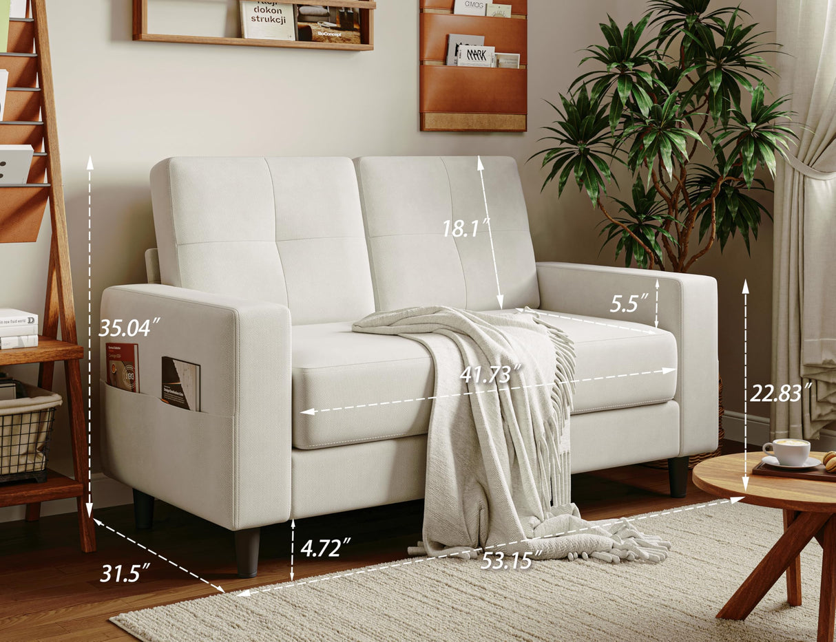 53" Loveseat Sofa - Compact 2-Seater Couch for Small Spaces