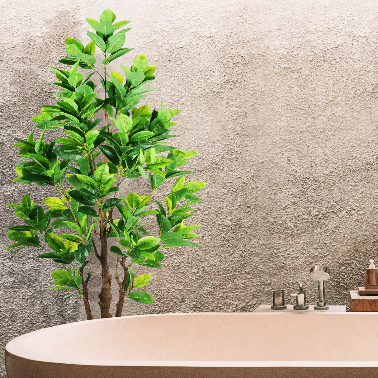 7.2ft Artificial Rubber Tree (85in) with Plastic Nursery Pot Fake Tree