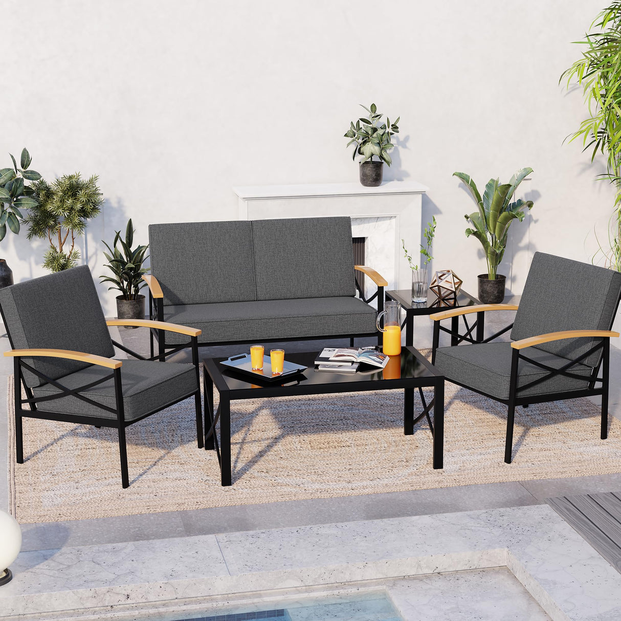 Modern Outdoor Sectional Sofa Set - Patio Seating Group with Waterproof Cushions