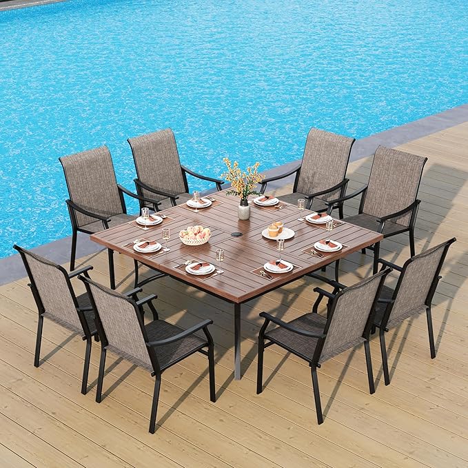 Patio Dining Table and Chairs for 8,Outdoor Chairs with Textilene Fabric,Quick-Dry