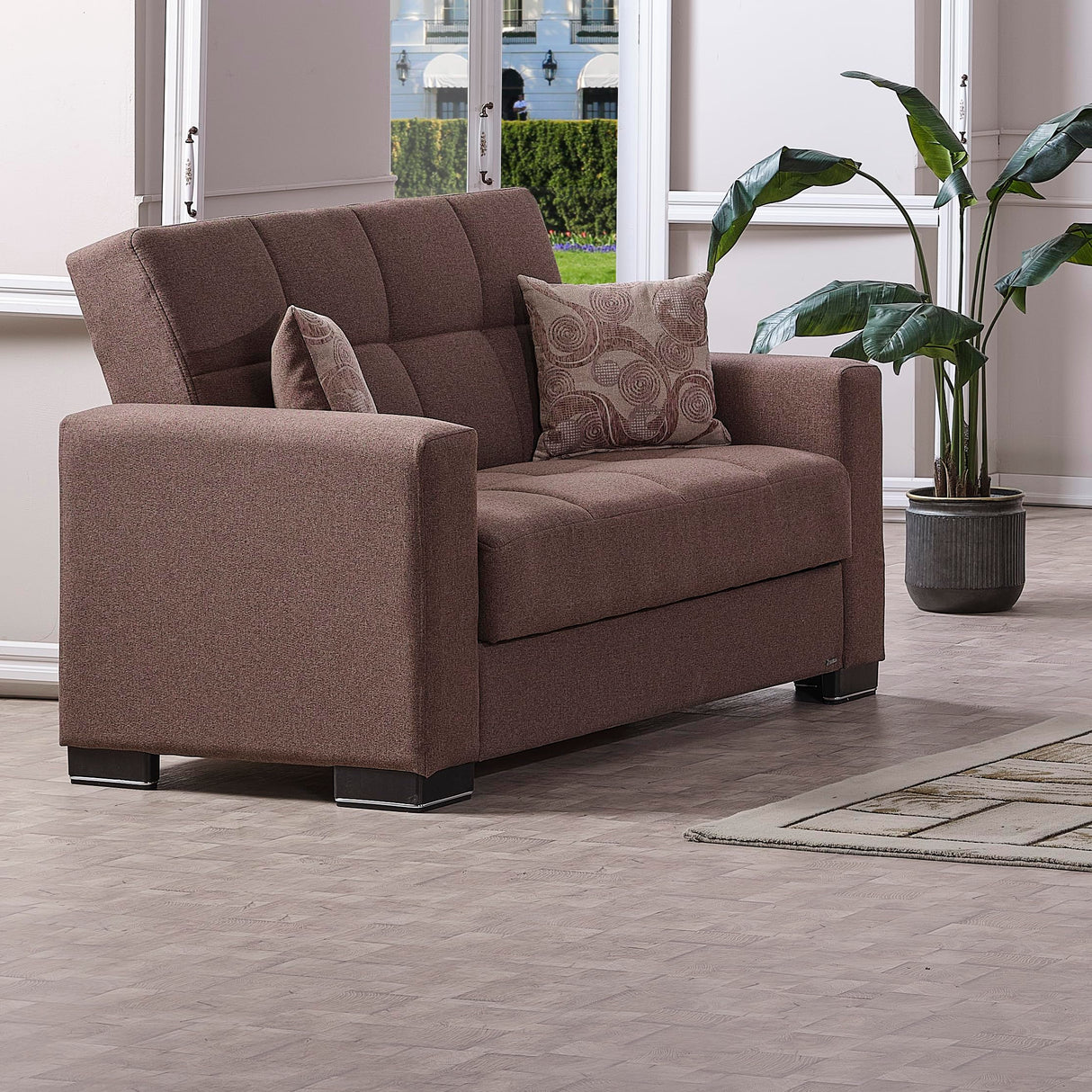 Sweet Home Stores ARM Collection 72" Loveseat with Storage, Firm, Fabric, 2 Seater, Convertible Small Sleeper Couch Bed for Living Room or Home Office, Brown-12