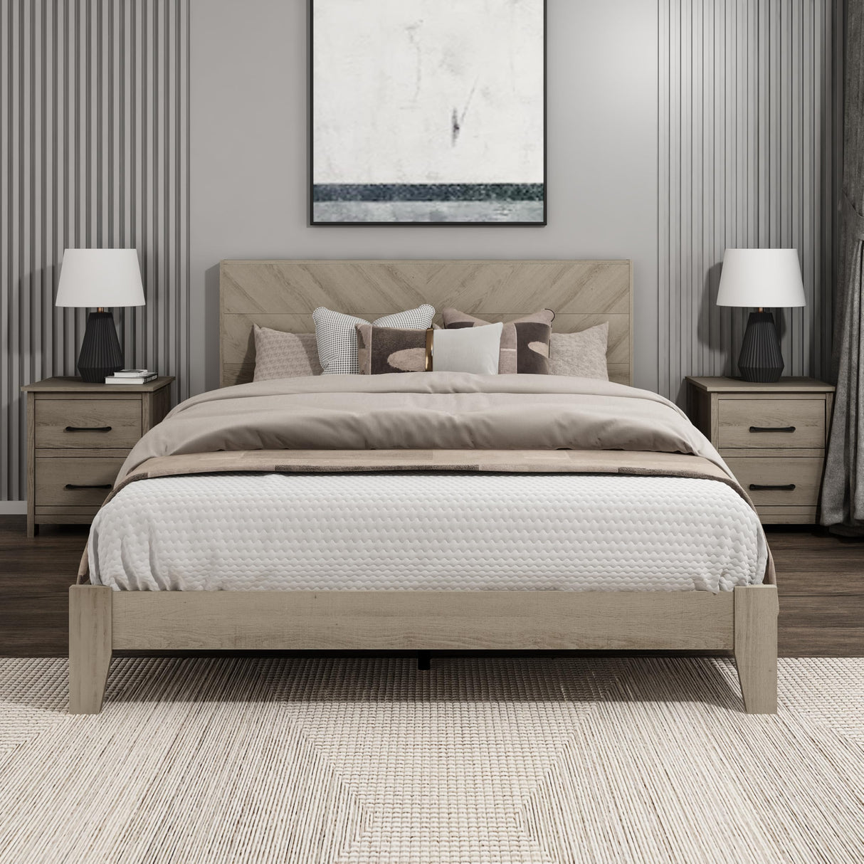 Weiss Wood Platform Queen Bed Frame with Headboard