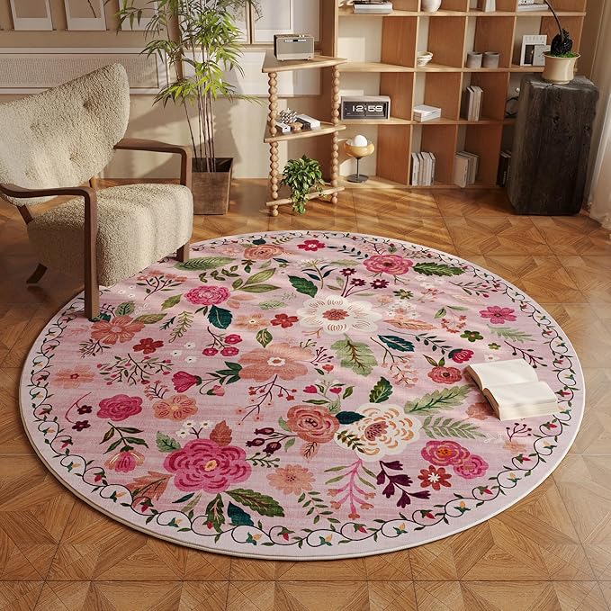 Christmas Rug 8x10 Area Rugs for Living Room Washable Rug Floral Non-Slip Large Rug
