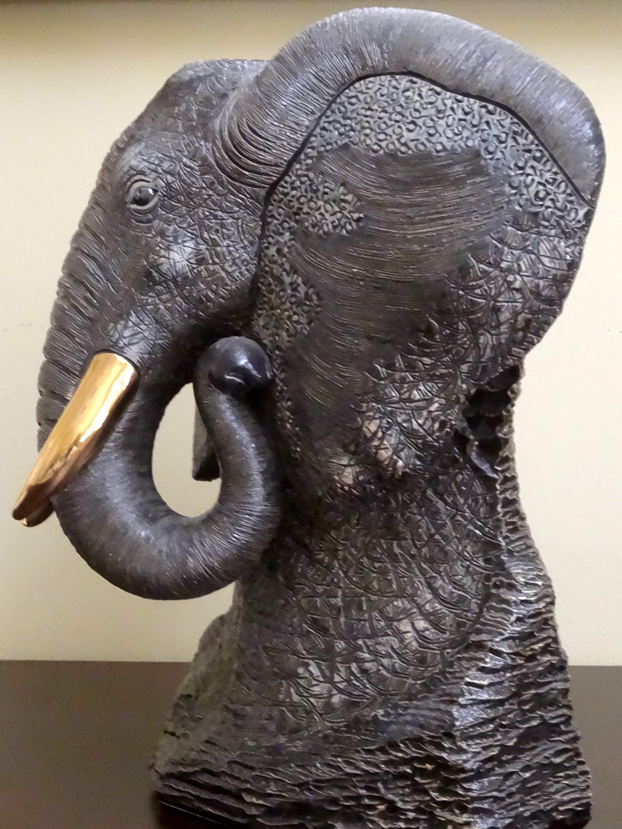 Handmade Sculpted Ceramic Large Black Elephant Bust Gallery Sized