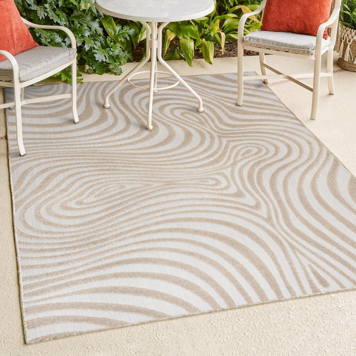 SCN103D-4 Maribo High-Low Abstract Groovy Striped Beige/Cream 4 ft. x 6 ft