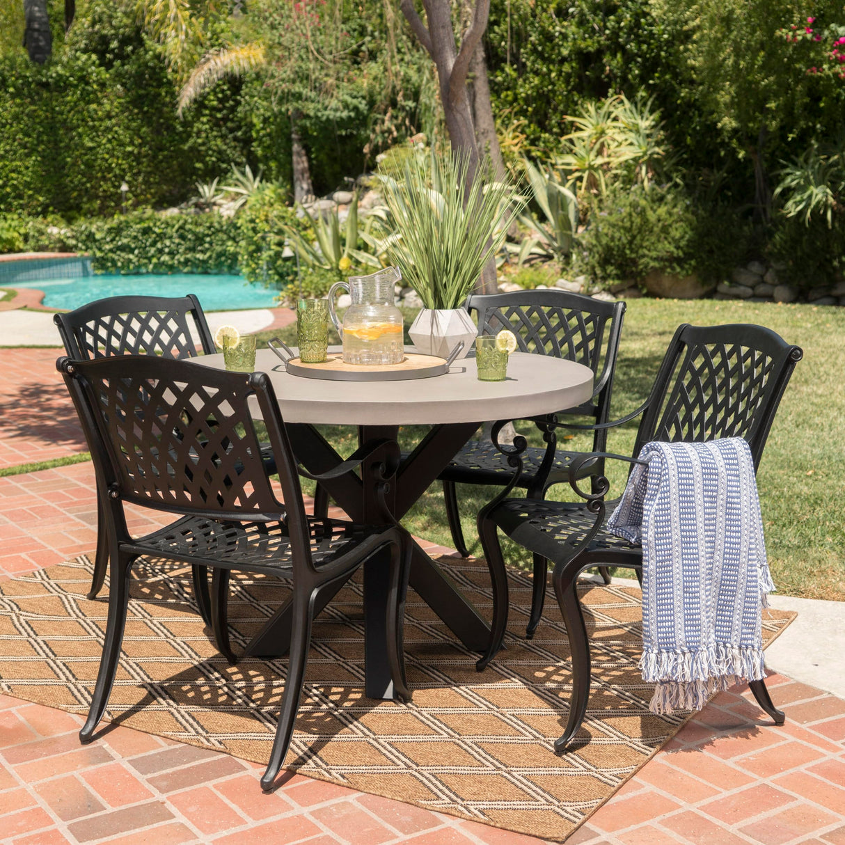 Capri Outdoor Transitional 5 Piece Cast Aluminum Dining Set