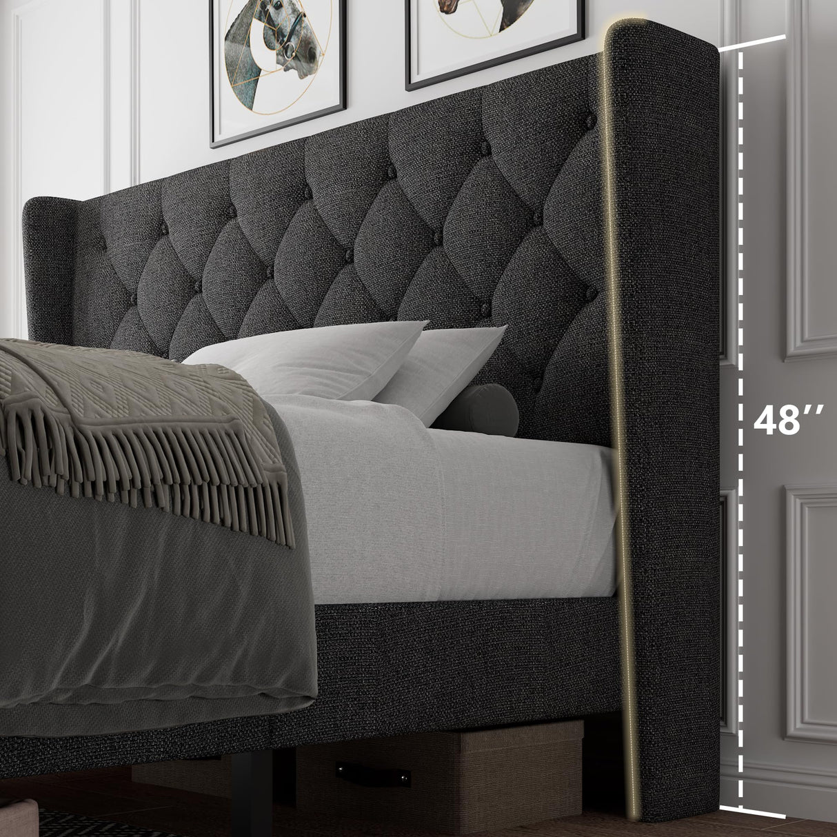 Size Platform Bed Frame with Button Tufted Headboard