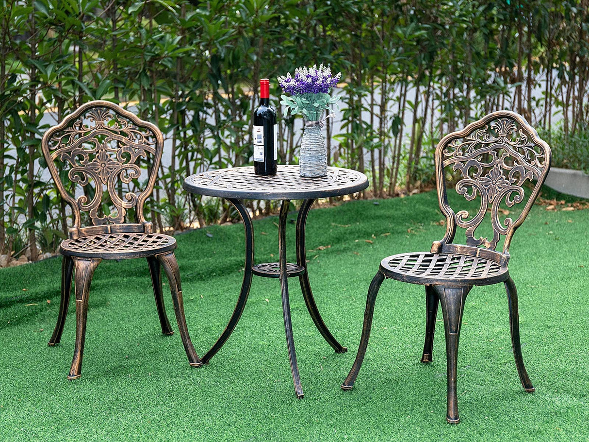 Bistro Set 3 Piece Rustproof Cast Aluminum Patio Furniture Sets 2 Chairs and 1 Round Table Outdoor