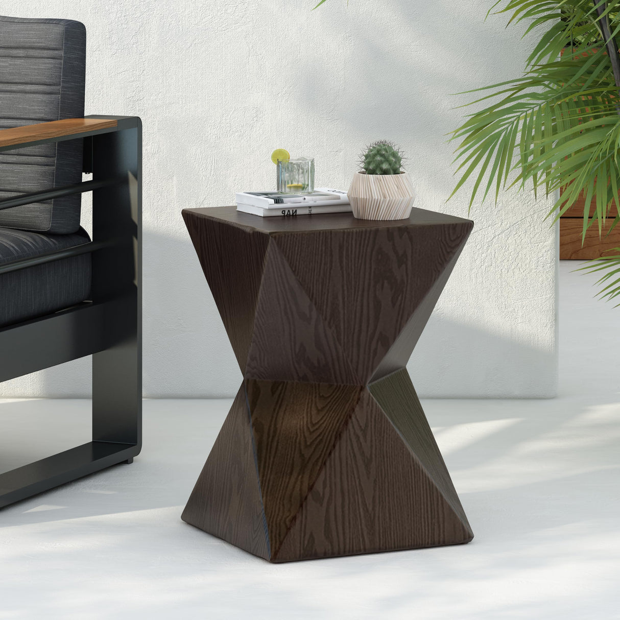 Outdoor Prismatic Symmetry Concrete Accent End Side Table Patio Coffeetable