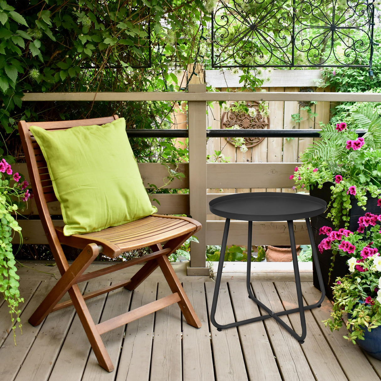 Set of 2 Outdoor Side Table Outdoor, Metal Side Table Small Round Side Table