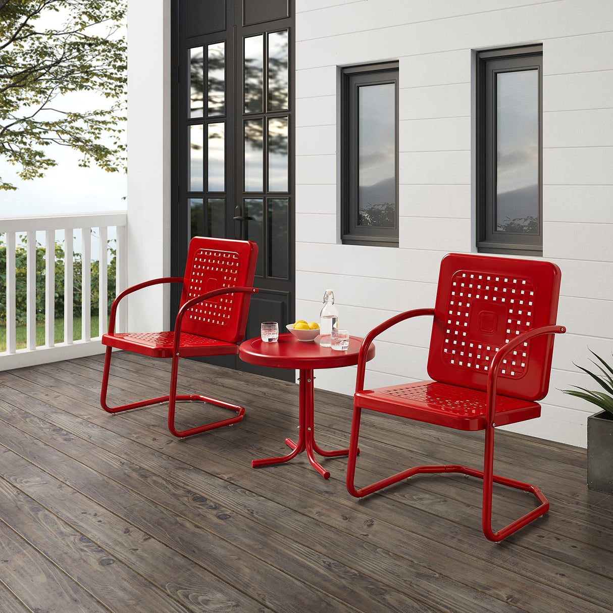 Bates 3-Piece Outdoor Chair and Side Table Set, Retro Metal Bistro Patio Conversation Sets