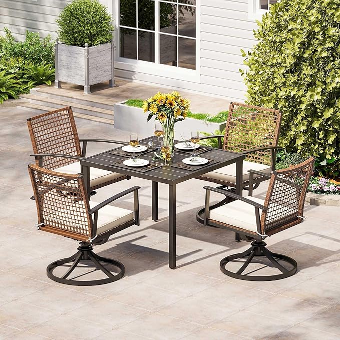7 Pieces Patio Dining Set, Outdoor Furniture Set of 6 Swivel Chairs