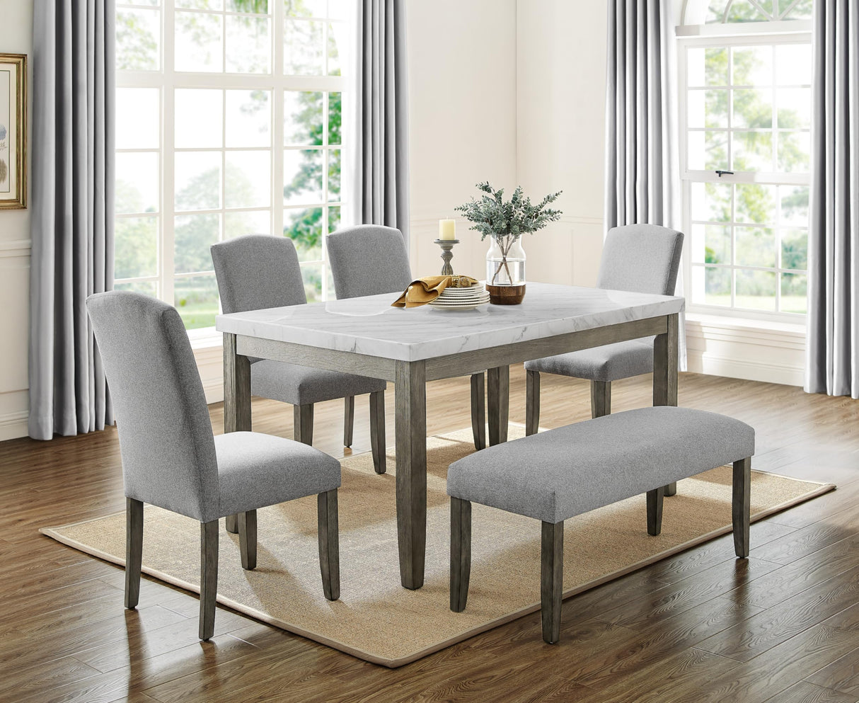 Emily Marble Dining Table - Transitional Style with Tapered Legs, 60x38 Inches