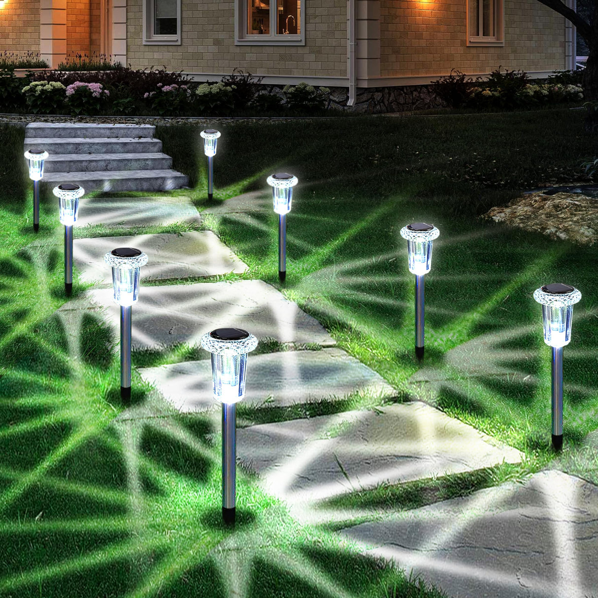 Solar Outdoor Lights, 10 Pack Waterproof Stainless Steel Solar Stake Lights for Pathway