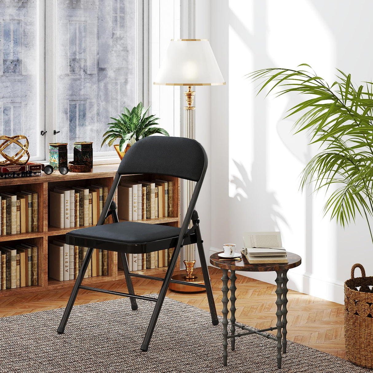 Folding Chair 6 Pack, Comfortable and Space, Folding Chairs with Leather - like Cushion