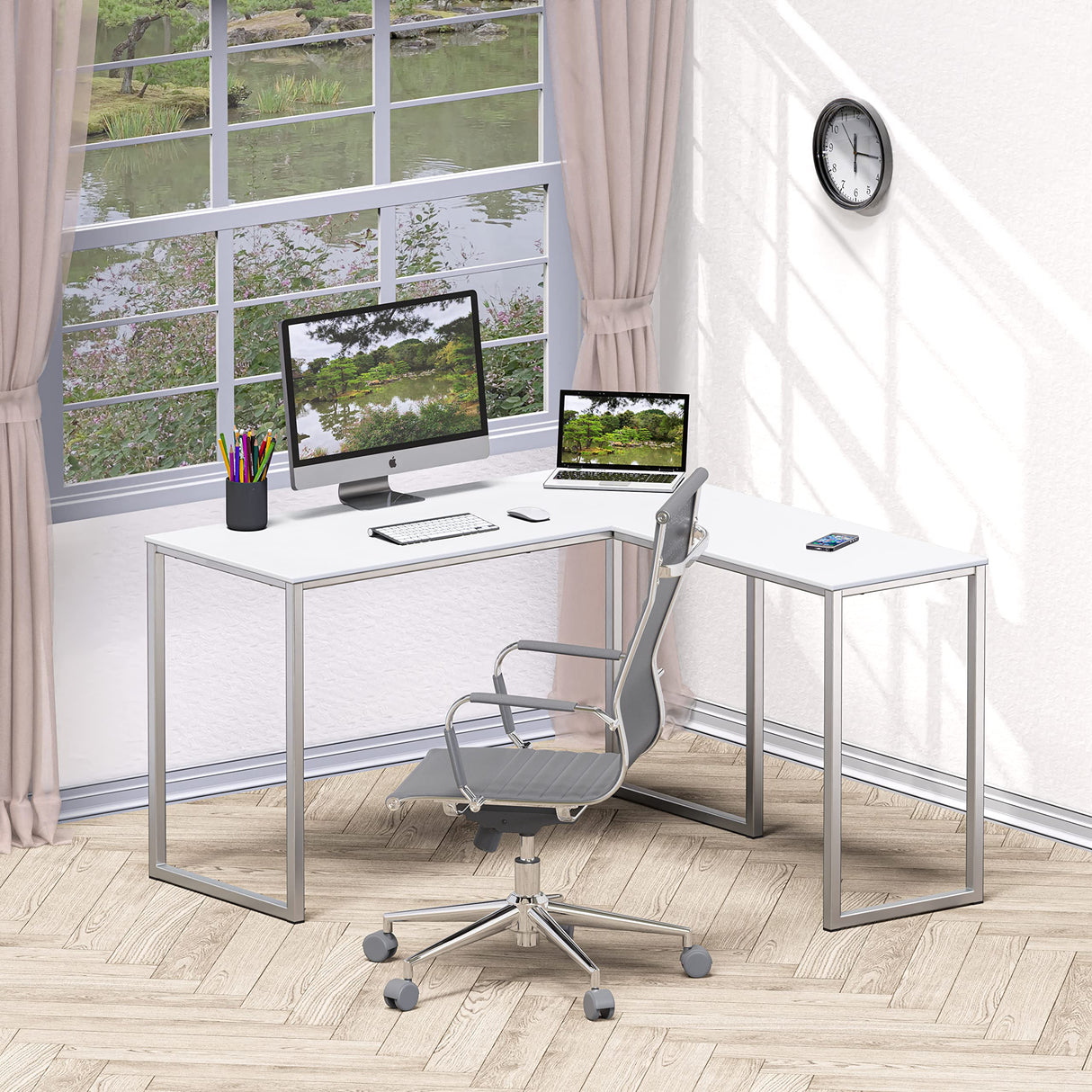 Mission 48 x 48 Inches L-Shape Home Office Computer Desk, White