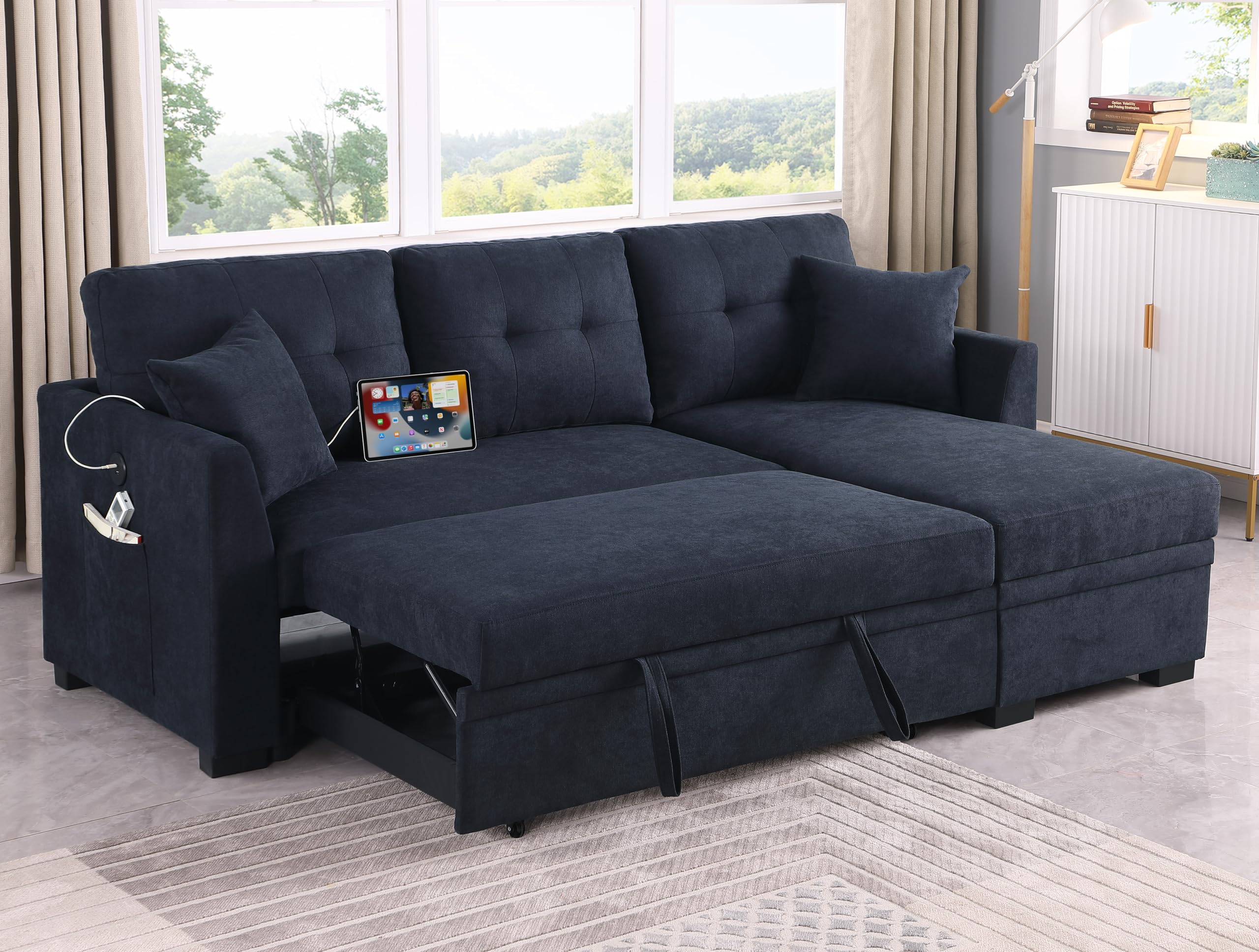 81.5" Sectional Sleeper Sofa Bed with Storage Chaise,L-Shape Oversized Sectional