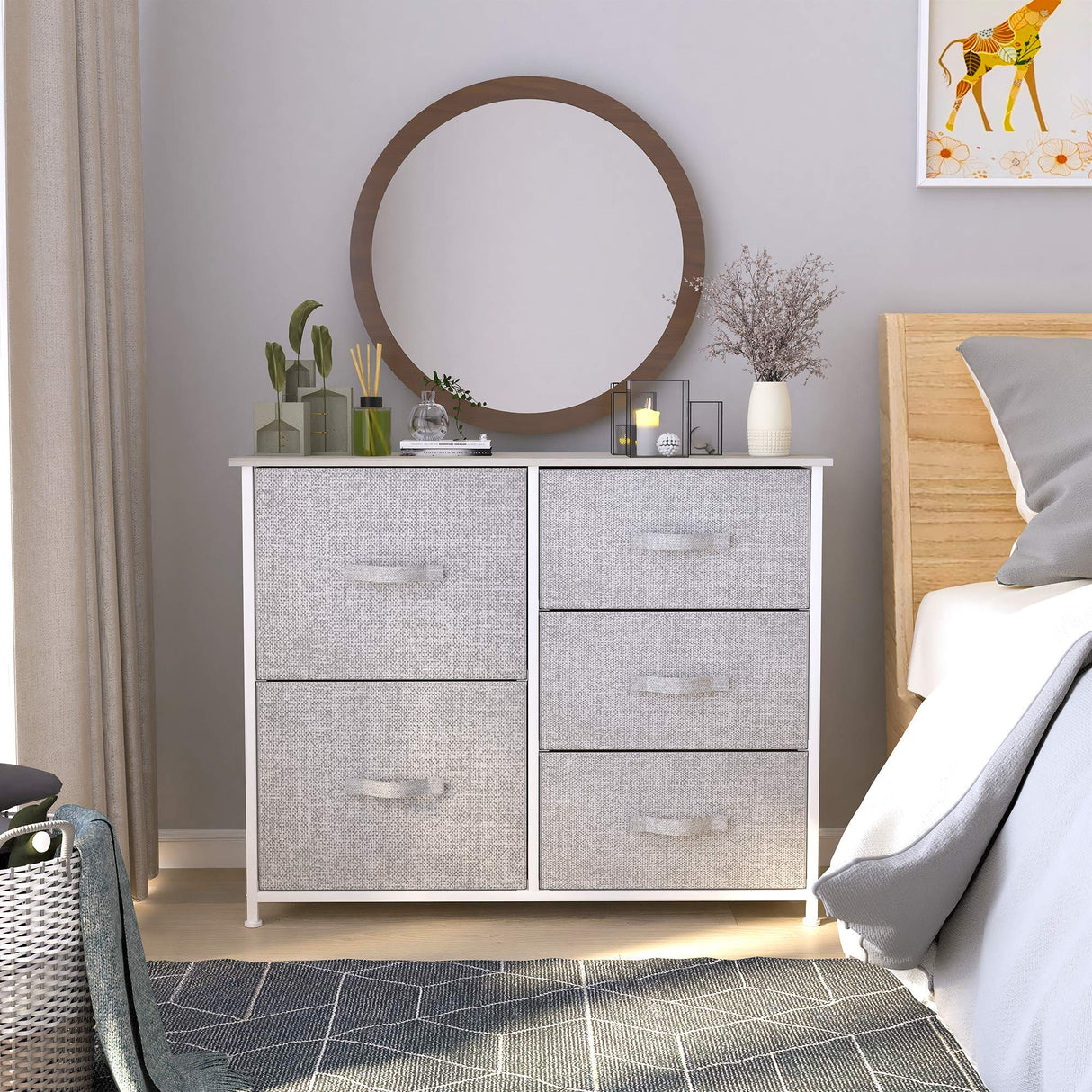 Dresser with 5 Drawers - Fabric Storage Tower, Organizer Unit for Bedroom